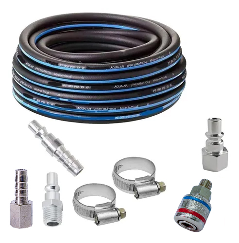 KIT 15 MTS MANGUEIRA DE BORRACHA PARA COMPRESSOR COM ENGATE